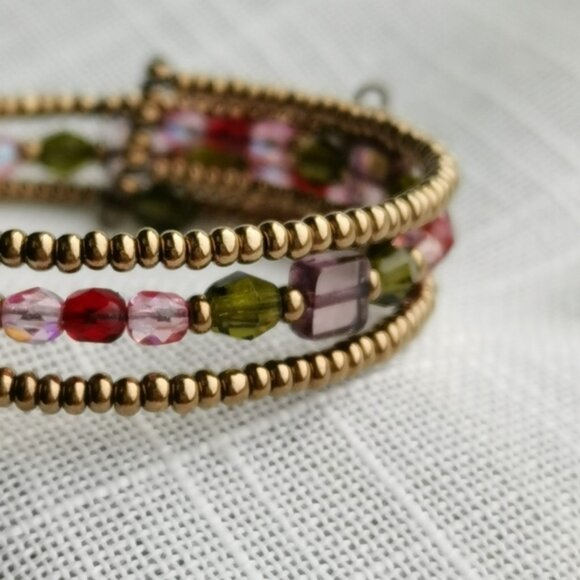 Beaded bracelet hand made red bronze multi - Picture 5 of 9